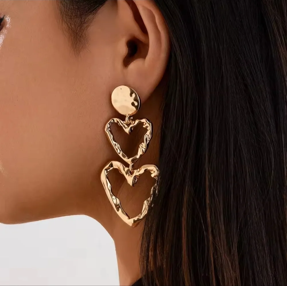Gold Heart Dangle Earrings